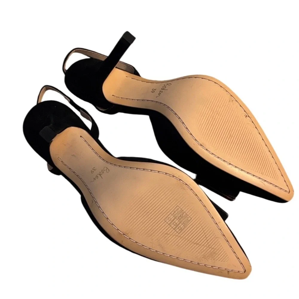 Boden Black Suede Slingback Pumps Tortoise Buckle Pointed Toe Heel Womens 39 / 8
